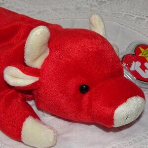 TY Beanie Babies – Snort the Bull 1 (4th Generation) – Red Stamp #486 – MWMT –